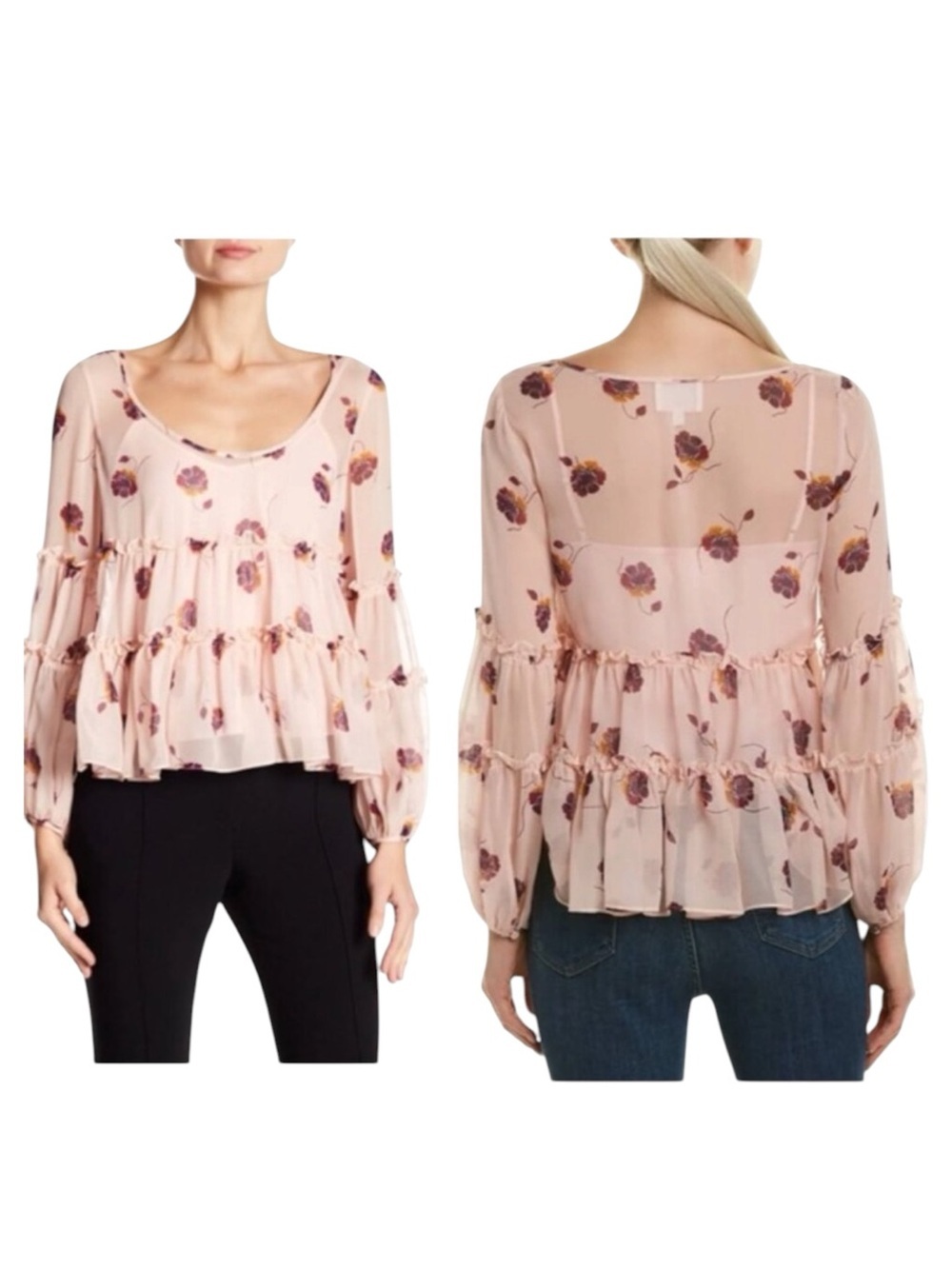 Cinqa Sept Silk Ruffle Floral Sheer Cami S Sleeves Tumbling Jasmine Top Blouse